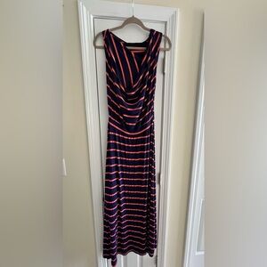 Fraiche by J Striped Navy and Coral Maxi Dress